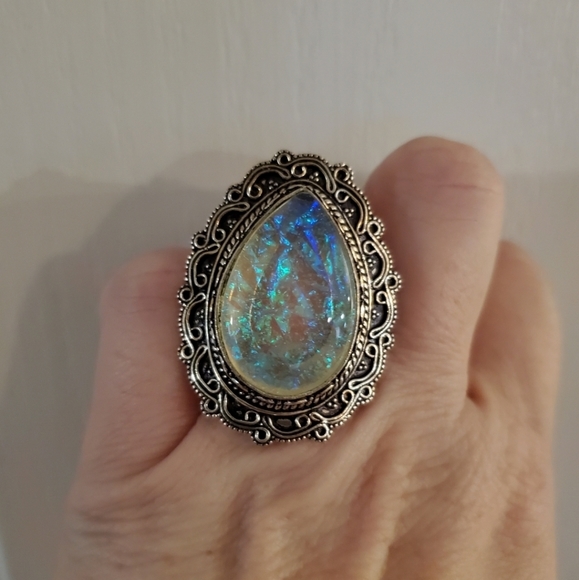 New Oversized Dichroic Glass 925 Silver Statement Ring. - Picture 6 of 9